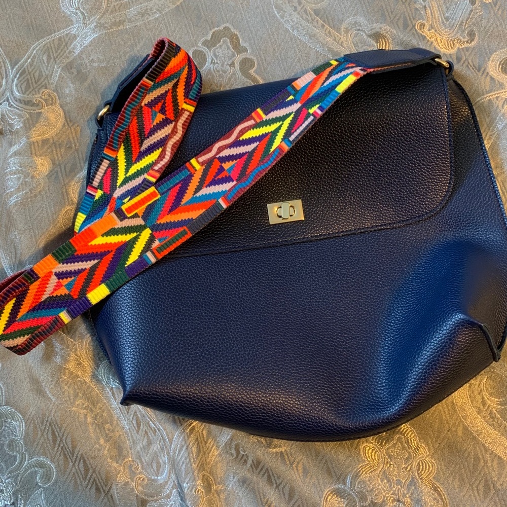 Navy blue began friendly postal bag w/funky strap